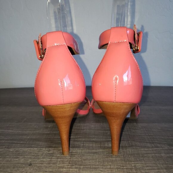 Talbots Lakia Patent Leather Ankle Strap Heels Sandal Open Toe Coral Sz Womens 7 - Picture 5 of 11